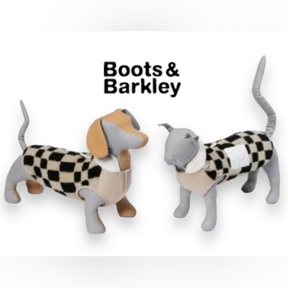 NEW Boots & Barkley Fleece Dog Jacket Checkered Sherpa Dog Shacket, Black & Crea